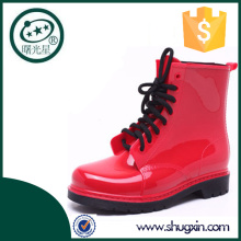 niñas fresco con cordones 2015 tobillo rojo talón plano caminar sobre botas de agua pvc B-817